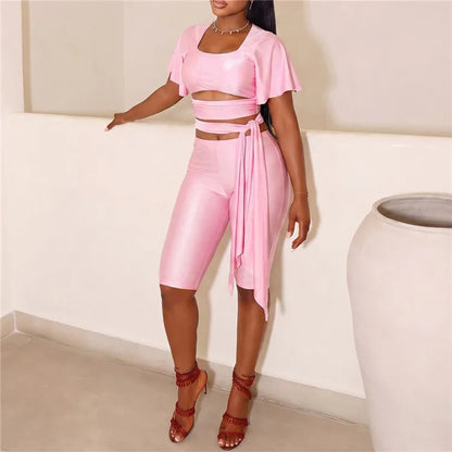 Newbaju - Sexy ensemble haut pantacourt rose