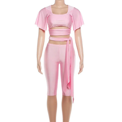 Newbaju - Sexy ensemble haut pantacourt rose