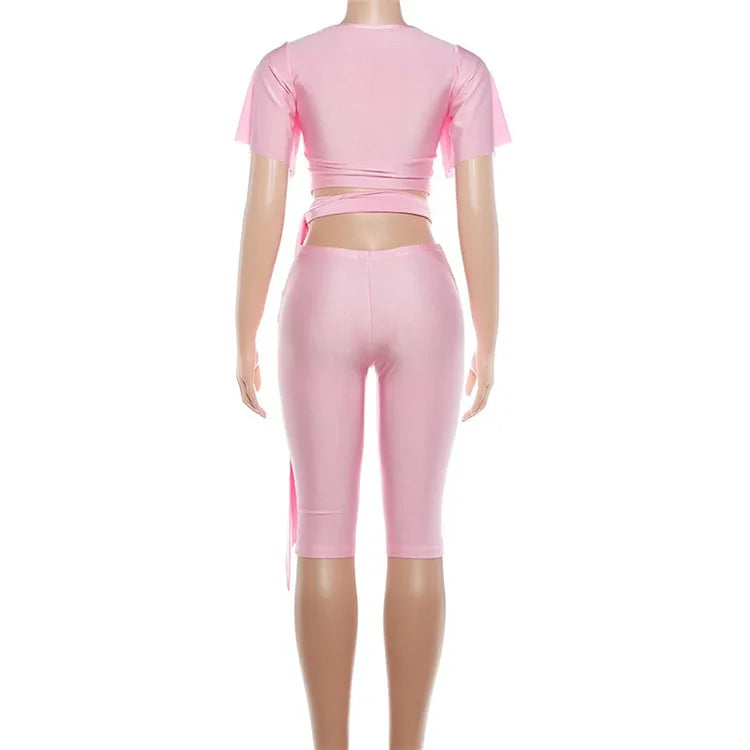 Newbaju - Sexy ensemble haut pantacourt rose