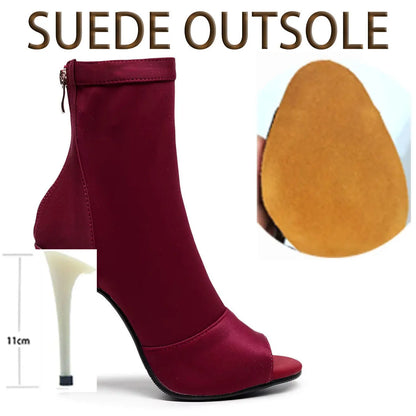 Carmina bordeaux - Bottines de danse bout ouvert talon aiguille