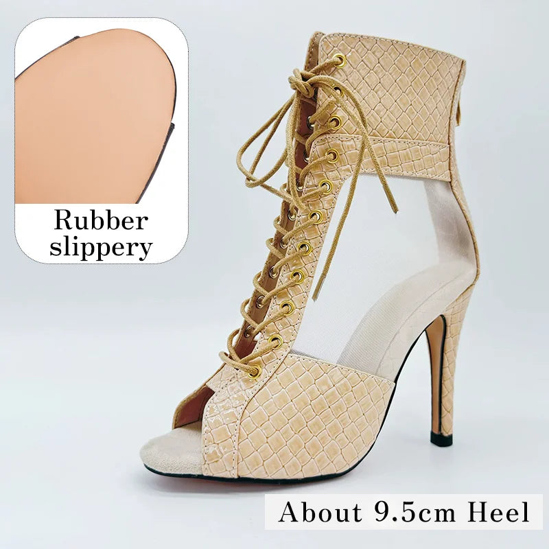 Blanca Beige- Bottes de danse blanches en maille