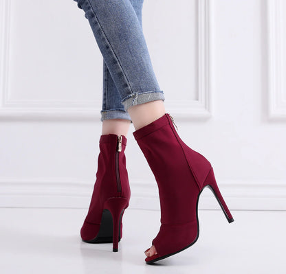 Carmina bordeaux - Bottines de danse bout ouvert talon aiguille