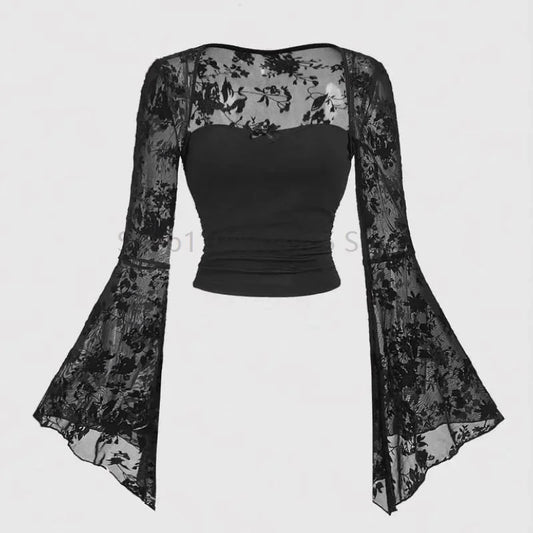 Faelven - Haut noir dentelle
