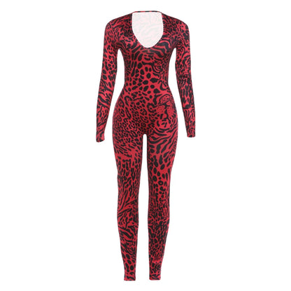 Rubia - Combinaison léopard rouge extensible