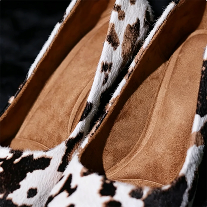 Pantera Beige - Escarpins de danse léopard en cuir à poils