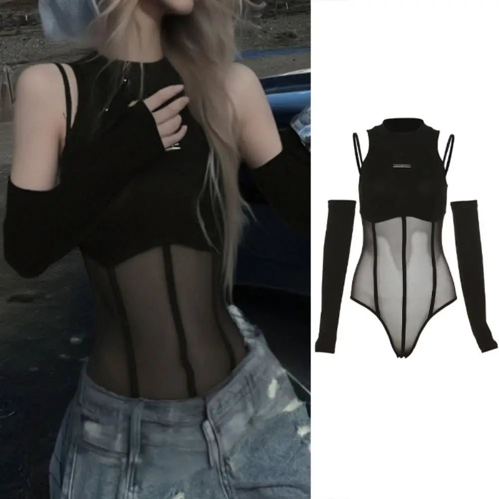 Newzia-Body moulant transparent à manches longues