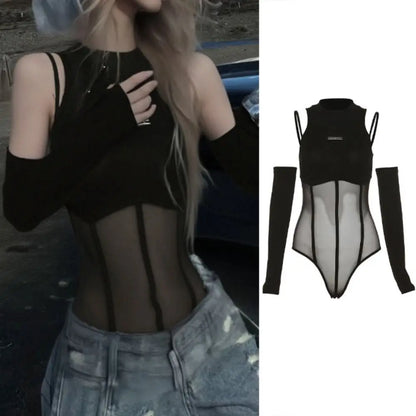Newzia-Body moulant transparent à manches longues