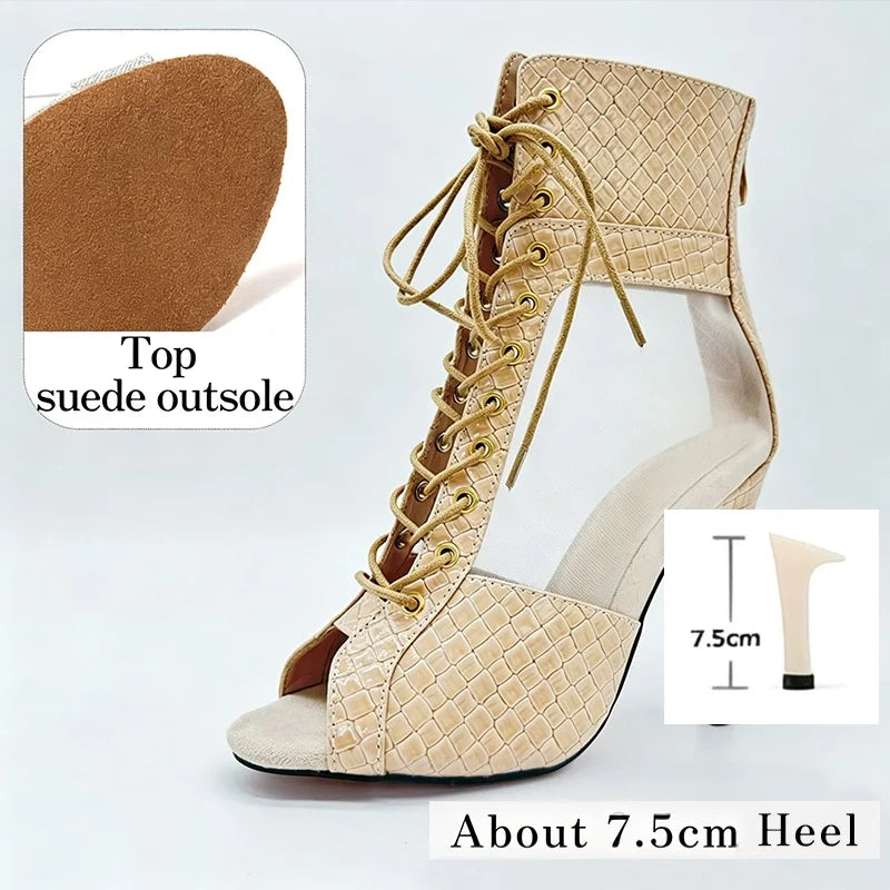 Blanca Beige- Bottes de danse blanches en maille