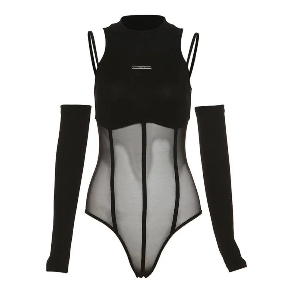 Newzia-Body moulant transparent à manches longues