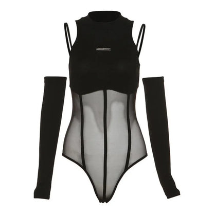 Newzia-Body moulant transparent à manches longues