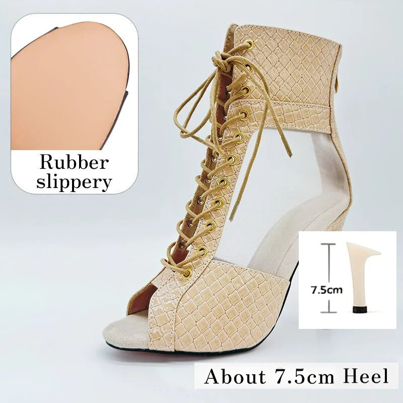 Blanca Beige- Bottes de danse blanches en maille