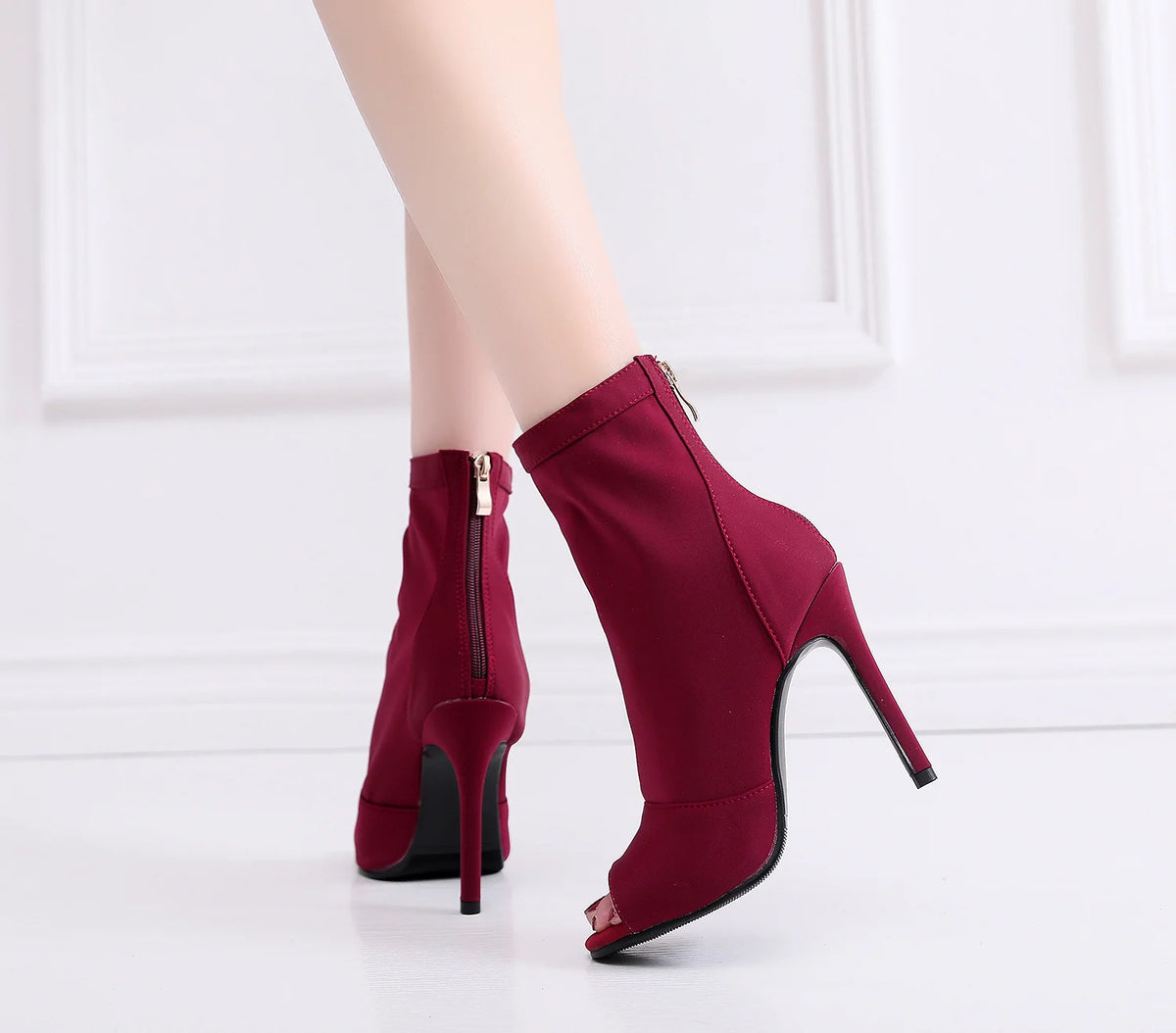Carmina bordeaux - Bottines de danse bout ouvert talon aiguille