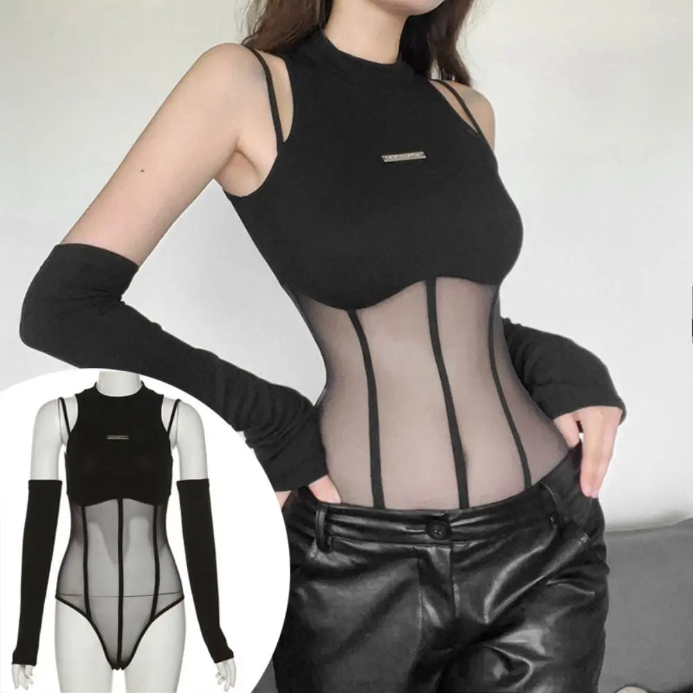 Newzia-Body moulant transparent à manches longues