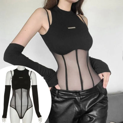 Newzia-Body moulant transparent à manches longues