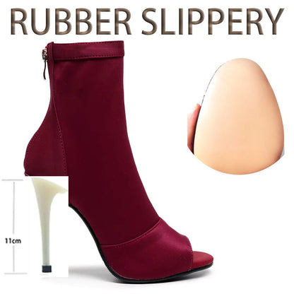 Carmina bordeaux - Bottines de danse bout ouvert talon aiguille