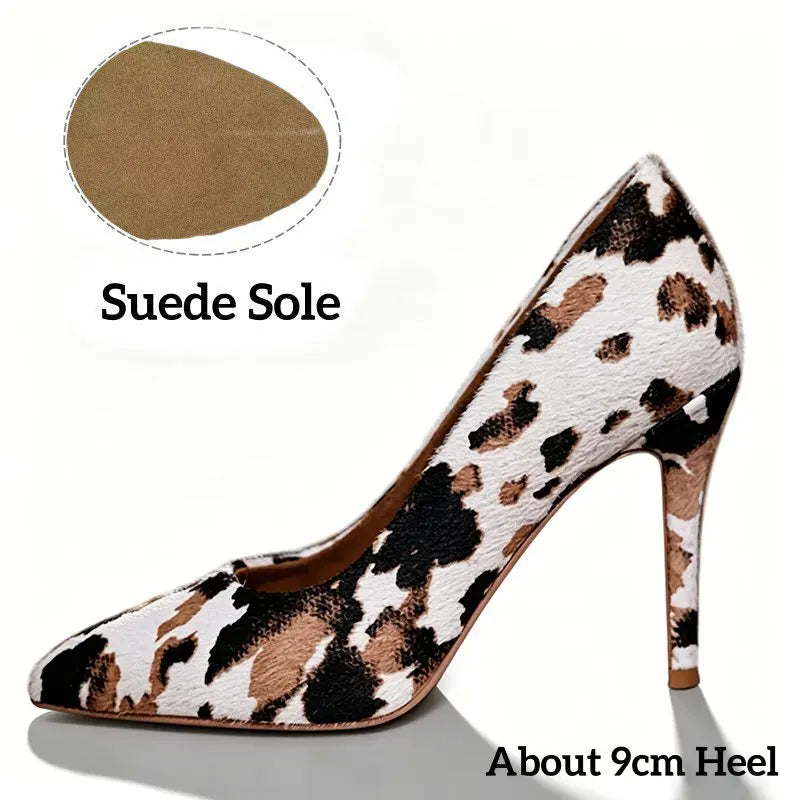Pantera Beige - Escarpins de danse léopard en cuir à poils