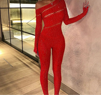 Fagadora - Combinaison transparente sexy en maille strass