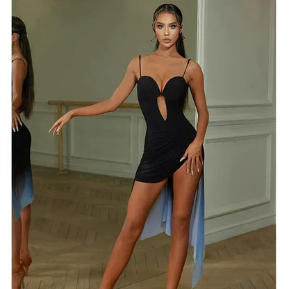 Irregular _Robe dos nu au style asymétrique la danse latine de performance