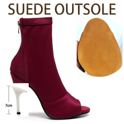 Carmina bordeaux - Bottines de danse bout ouvert talon aiguille