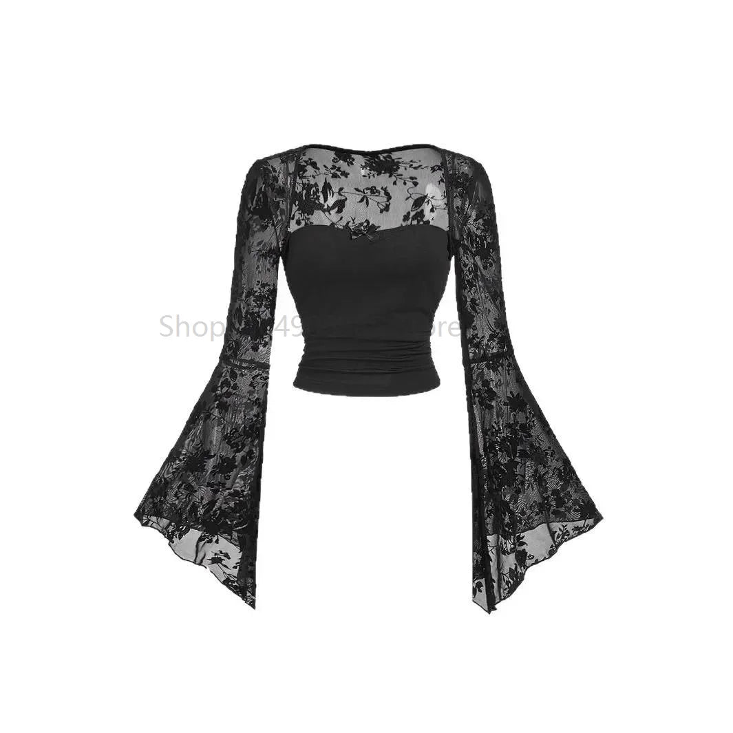 Faelven - Haut noir dentelle