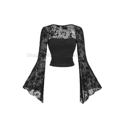 Faelven - Haut noir dentelle