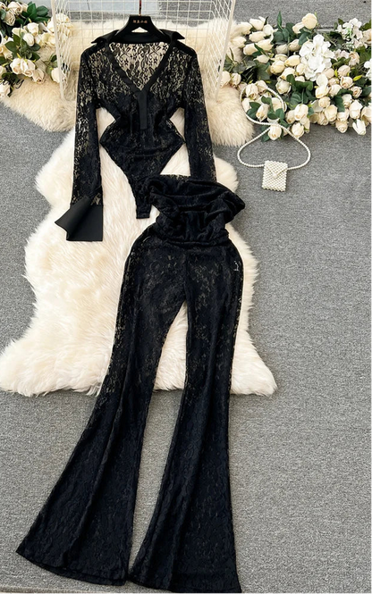 Singina- ensemble dentelle sexy pantalon + body