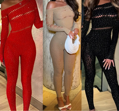 Fagadora - Combinaison transparente sexy en maille strass