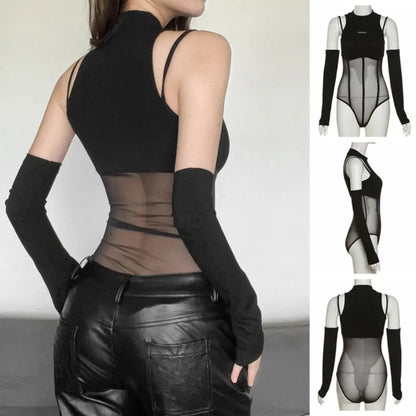 Newzia-Body moulant transparent à manches longues