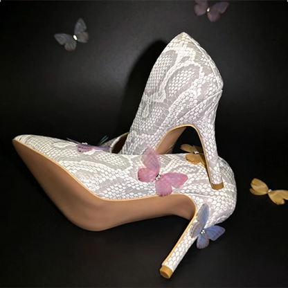Viperia - Escarpins de danse effet serpent blanc