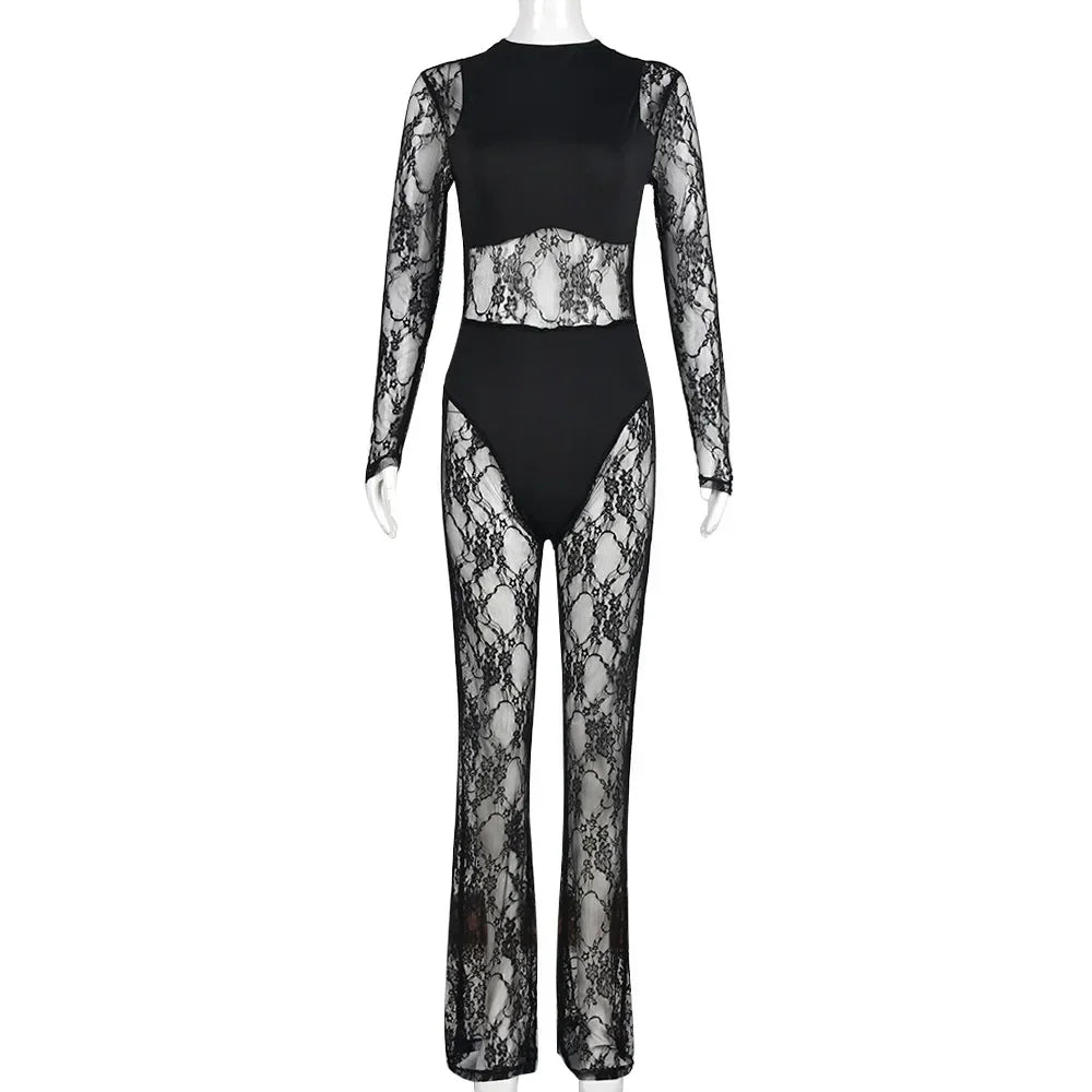 Newaya- Combipantaon body noir dentelle transparent