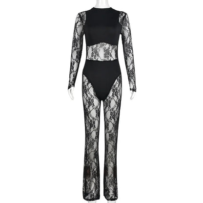 Newaya- Combipantaon body noir dentelle transparent