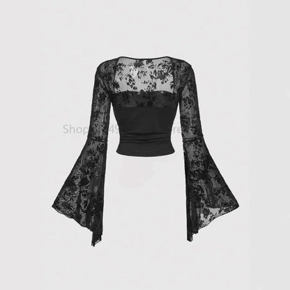 Faelven - Haut noir dentelle