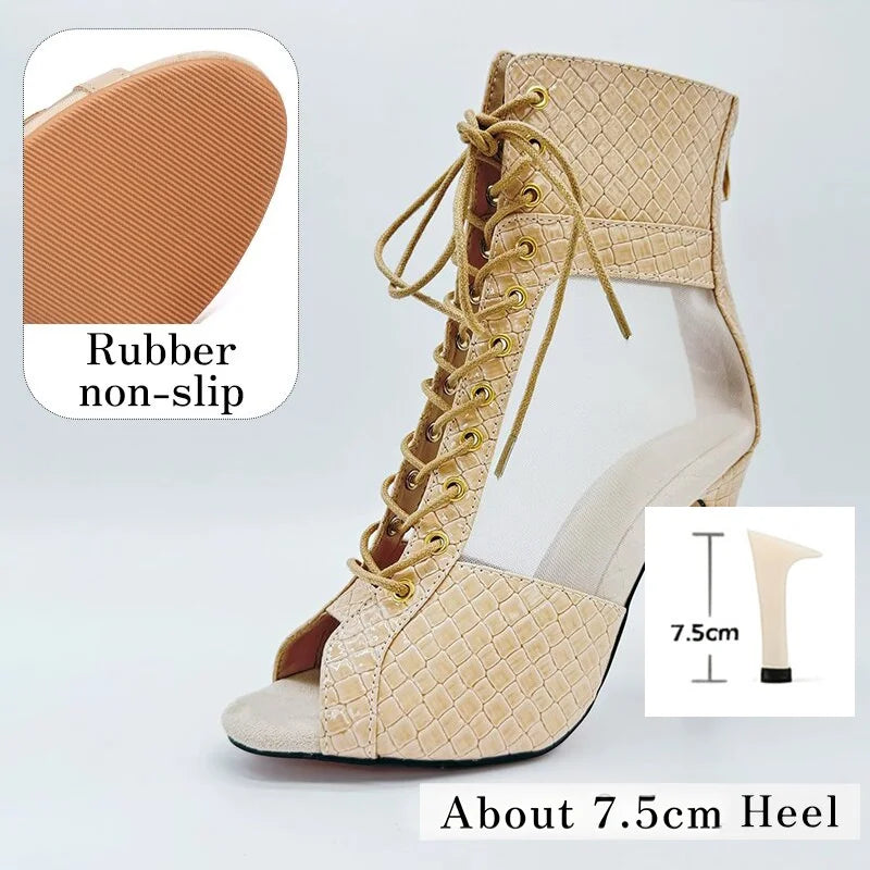 Blanca Beige- Bottes de danse blanches en maille