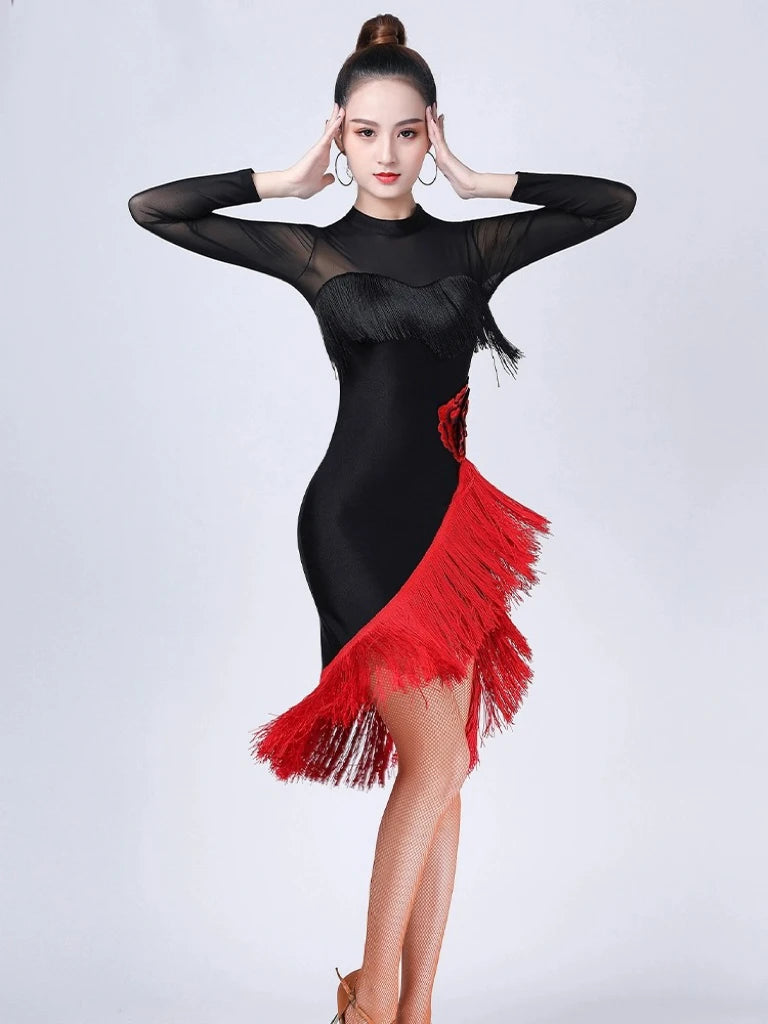 Diva - Robe Rumba Élégance Fleur Rouge