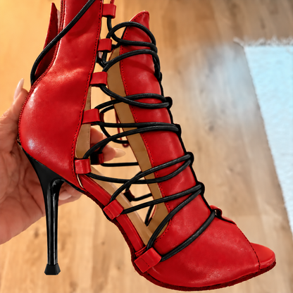 Zana rouge noir- Bottine Heels Talons élégant personnalisable