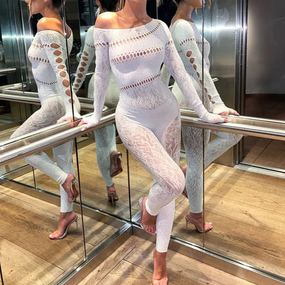 Fagadora - Combinaison transparente sexy en maille strass