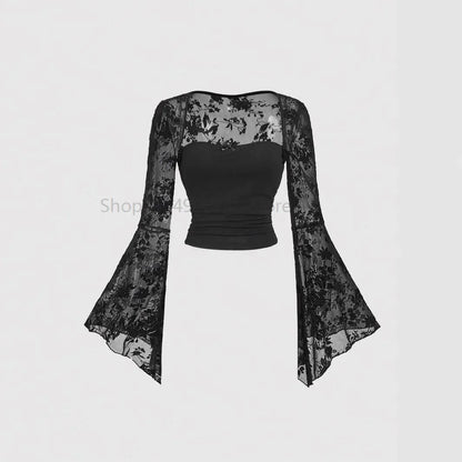 Faelven - Haut noir dentelle