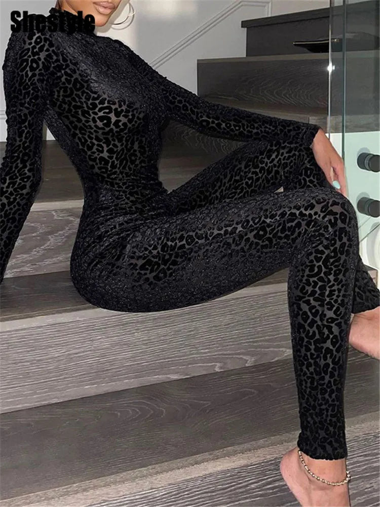 Onyxia - Combinaison léopard transparente zip dos