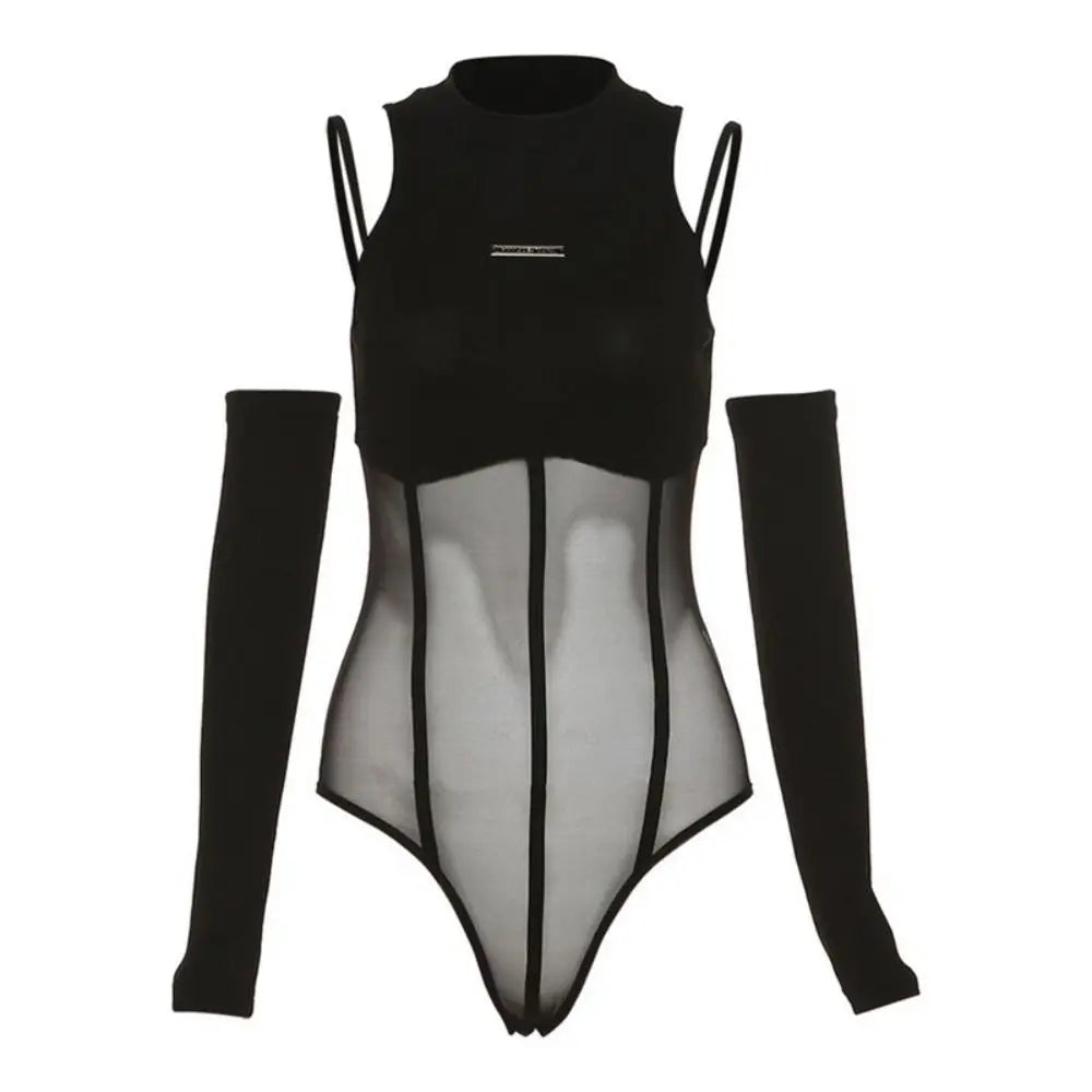 Newzia-Body moulant transparent à manches longues