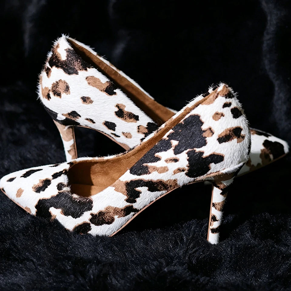 Pantera Beige - Escarpins de danse léopard en cuir à poils