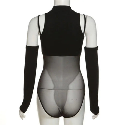 Newzia-Body moulant transparent à manches longues