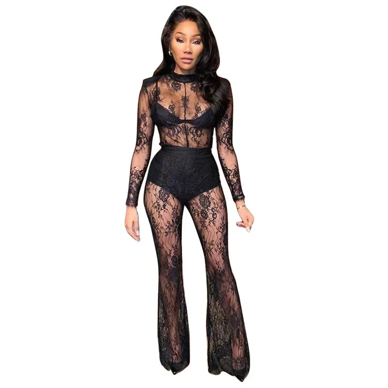 Newaya- Combipantaon body noir dentelle transparent