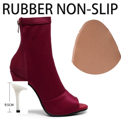 Carmina bordeaux - Bottines de danse bout ouvert talon aiguille
