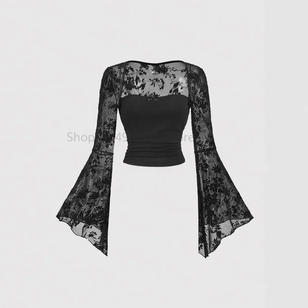 Faelven - Haut noir dentelle