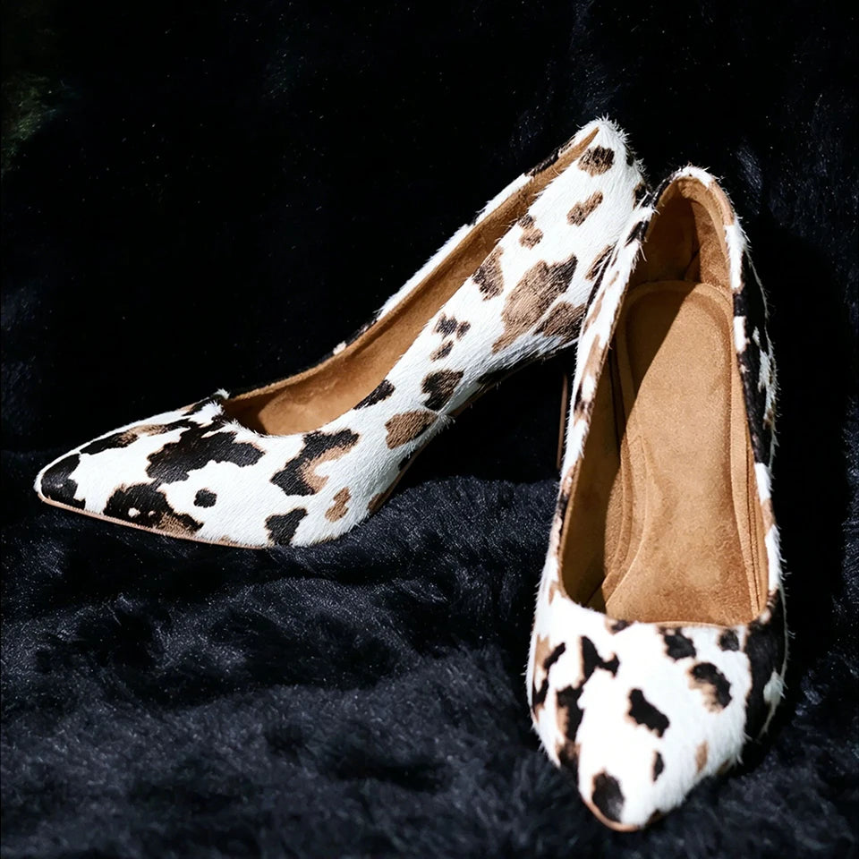 Pantera Beige - Escarpins de danse léopard en cuir à poils