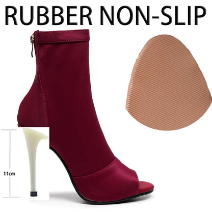 Carmina bordeaux - Bottines de danse bout ouvert talon aiguille