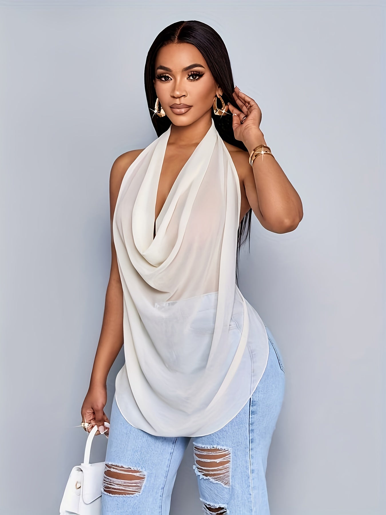 Bohème Voile – Haut transparent dos nu, chic bohème