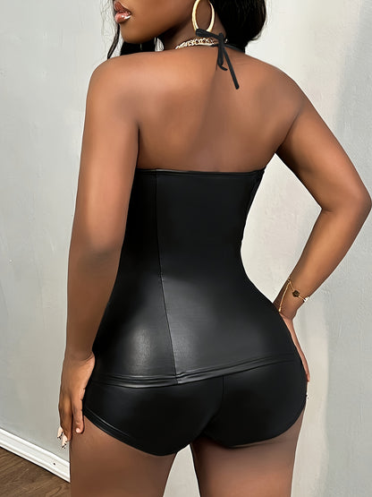 Drawstring - Ensemle simili cuir sexy confortable