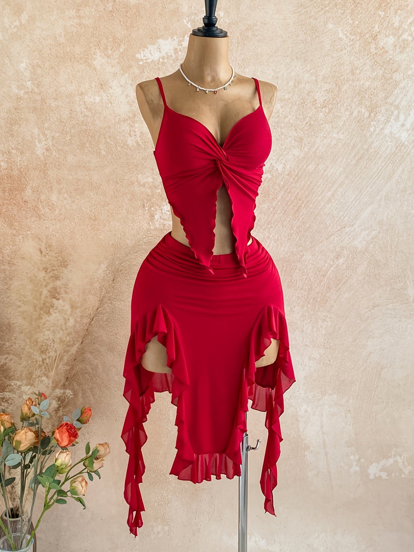 Soléa Rouge – Ensemble Twist & Jupe Volants