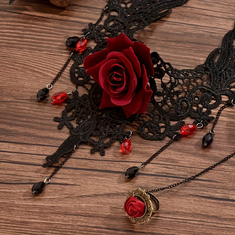 Floragirly- Ensemble bracelet et collier en dentelle à fleurs
